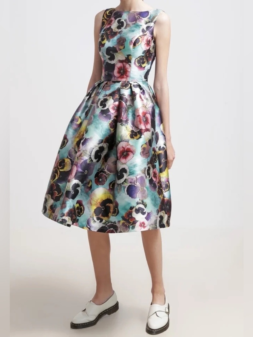 Chi Chi London Alyssa floral pansy dress sz 8 | garden wedding cocktail midi 50s - Picture 2 of 15